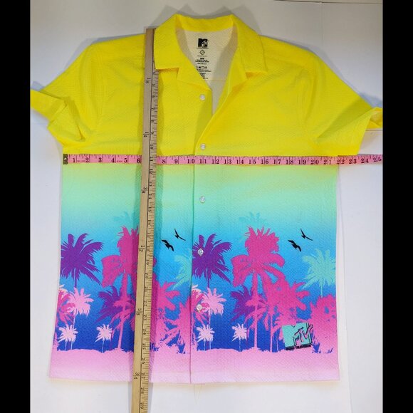MTV Hawaiian Shirt Neon Colors Palm Trees 80s-Miami-Retro from 2024 RARE NEW Med - Picture 7 of 7